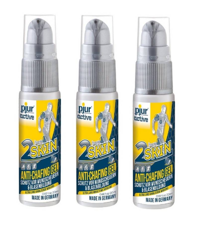 pjur Hautpflegegel pjuractive 2SKIN Pumpspender 3x 20ml Anti Chafing Gel, gegen Reibung & Wundscheuern perfekt für Sportler - Made in Germany von pjur