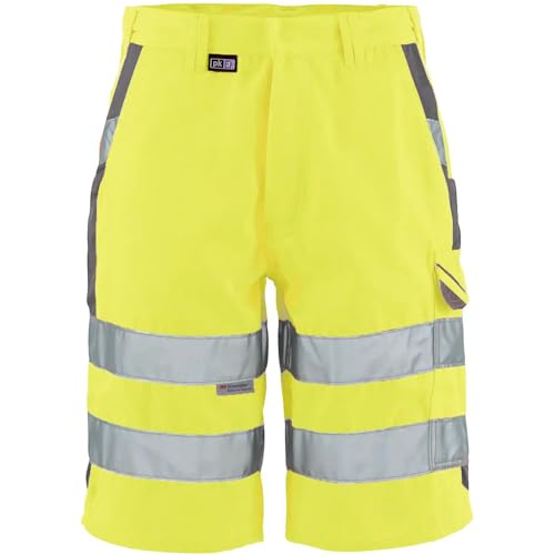 Herren Sommer Warnschutz Arbeitshose – mit Reflexstreifen für maximale Sichtbarkeit, dehnbarer Hosenbund durch flexibles Gummiband, Mischgewebe aus 80% Polyester 20% Baumwolle in Warngelb Größe 52 von pka