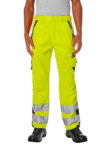 pka Lange Herren Warnschutz-Arbeitshose EN ISO 20471 – Kl. 2 in Gelb/Orange Größe 48 von pka
