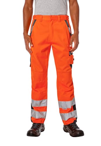 pka Lange Herren Warnschutz-Arbeitshose EN ISO 20471 – Kl. 2 in Grau/Orange Größe 56 von pka