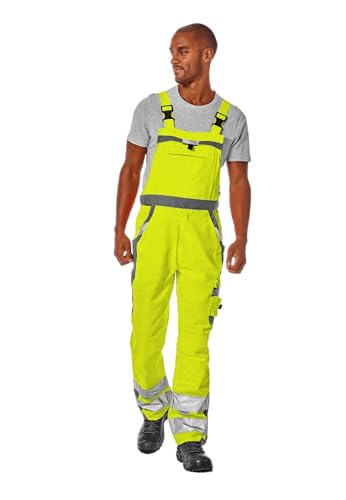 pka moderne Herren Warnschutz Latzhose -7 Taschen, Warnschutzklasse 2, 80% Polyester & 20% Baumwolle in Gelb Größe 50 von pka