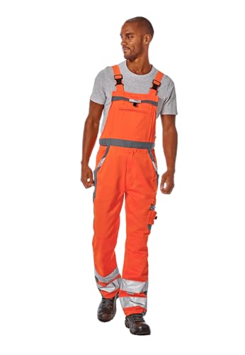 pka moderne Herren Warnschutz Latzhose -7 Taschen, Warnschutzklasse 2, 80% Polyester & 20% Baumwolle in Orange Größe 90 von pka