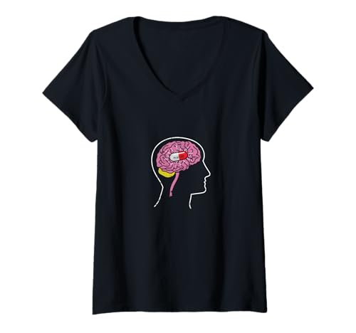 Damen Wirkung von Placebo gegen Gehirn, Kopf und Verstand T-Shirt mit V-Ausschnitt Damen Wirkung von Placebo gegen Gehirn, Kopf und Verstand T-Shirt mit V-Ausschnitt von placebo brain mind effect psychology placebo