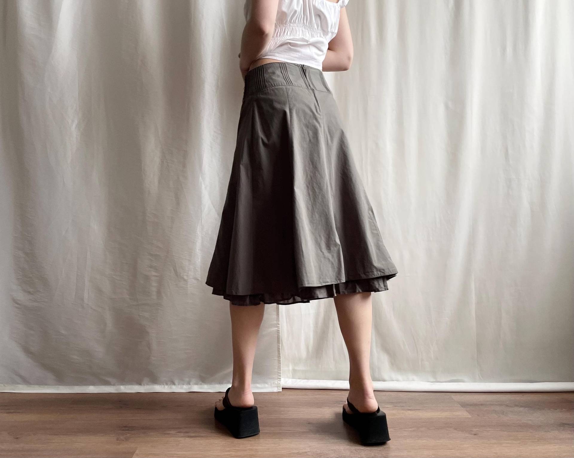 Vintage Y2K Khaki Grüner Baumwollrock Lagenlook A-Linie, Xs/S Vintage Y2K Khaki Grüner Baumwollrock Lagenlook A-Linie, Xs/S von plaidground