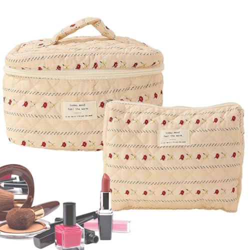 Make Up Tasche - Gesteppte Kulturtasche Damen | Aesthetic Geblümte Kosmetiktasche | Portable Schminktasche Waschtaschen Organizer Mit Reißverschluss | Weiche Make Up Tasche Für Frauen Und Mädchen von planning