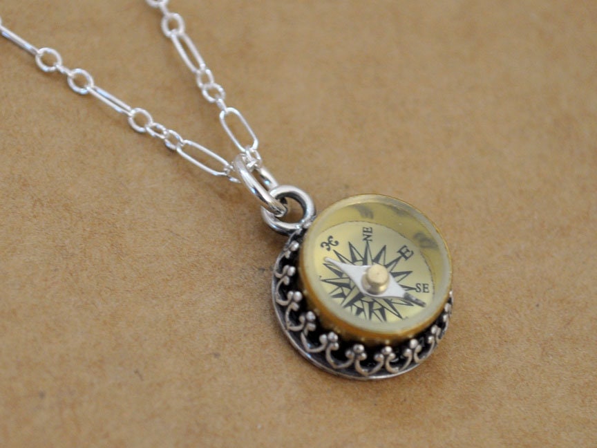 Guidance - Antike 925 Sterling Silber Halskette Mit Kompass Und Silbernem von plasticouture