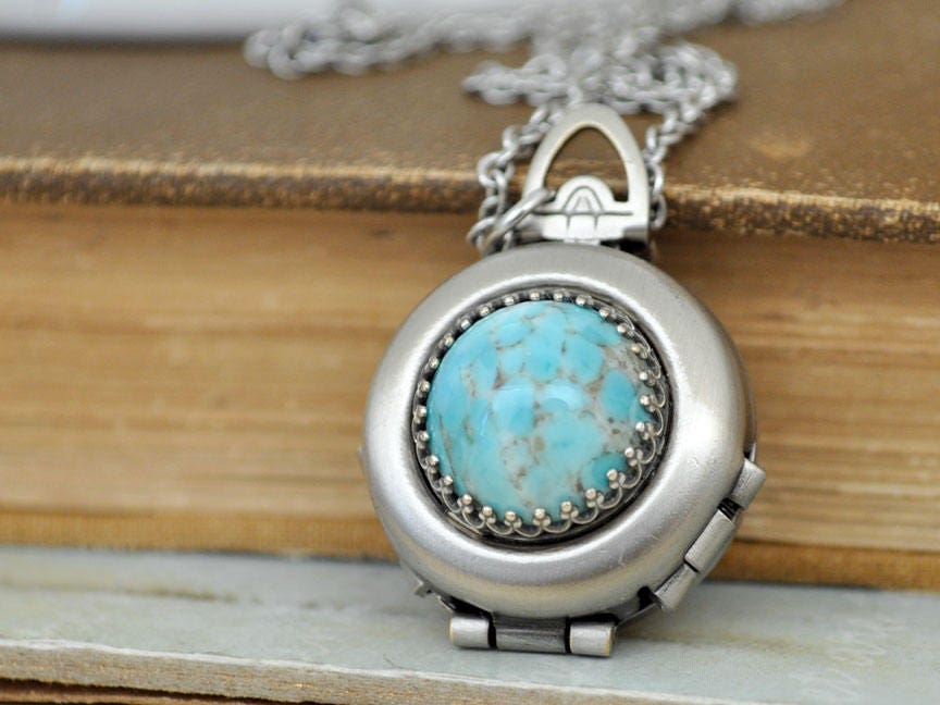 Silber 4 Rahmen Medaillon Halskette Vintage Sparkle Vintage Blau Türkis Glasschmuck Geschenk Für Frauen Foto-Service von plasticouture