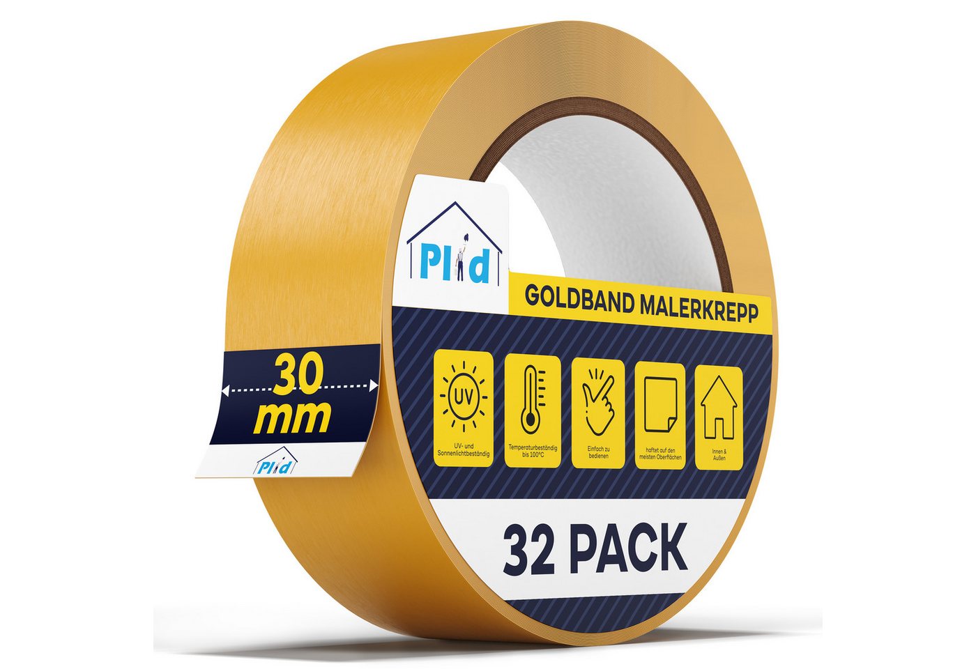 plid Klebeband Goldband Malerband Kreppband Profi Malerkrepp Abdeckband Reißband (32-St) von plid
