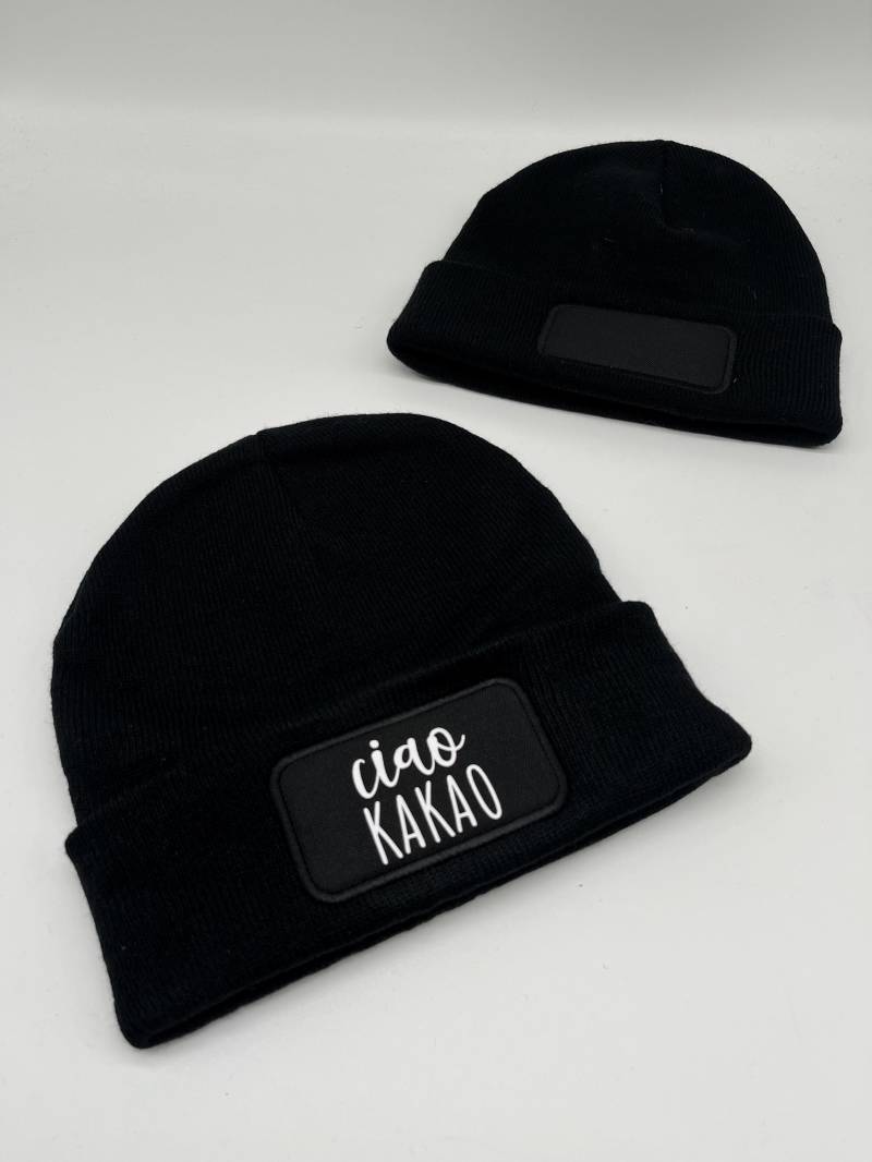 Hipster Beanie L Mütze Ciao Kakao Wintermütze Strickmütze Rosa Schwarz Kinder Erwachsene Kind von plotterherzle