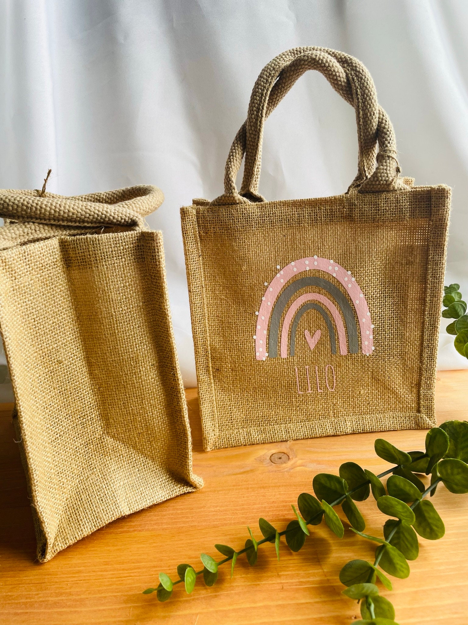 Jutetasche Regenbogen L Tasche Punkte Mit Namen Personalisiert von plotterherzle