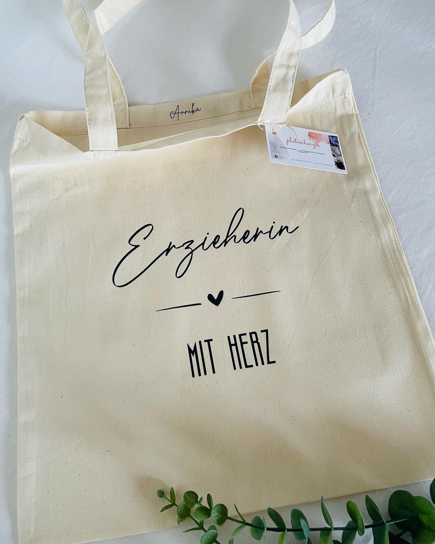Stofftasche L Erzieherin Mit Herz Stoffbeutel Abschiedsgeschenk Lehrerin von plotterherzle