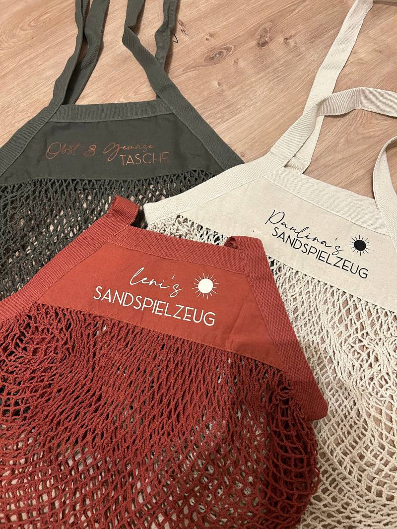 Netzbeutel, Netztasche, Sandspielzeug, Spielplatz, Personalisierte Geschenke, Kids, Kinder, Kidsstuff, Geschenkidee von plotterliebelein