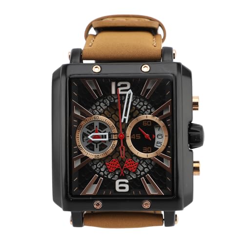 Analog Quarz Chronographen Business Watch Mode mechanisches Design wasserfestes 30 -m -Rechteck -Zifferblatt Doppel -Sub -Dial -PU -Lederband für Männer lässig formelle Anlässe (Braunes Riemen von plplaaoo