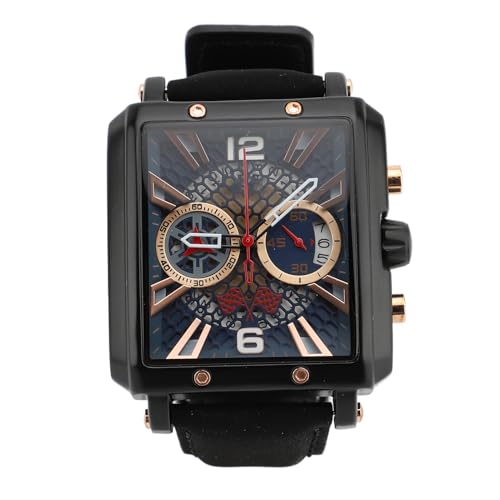 Analog Quarz Chronographen Business Watch Mode mechanisches Design wasserfestes 30 -m -Rechteck -Zifferblatt Doppel -Sub -Dial -PU -Lederband für Männer lässig formelle Anlässe (Schwarzes Riemenblau von plplaaoo