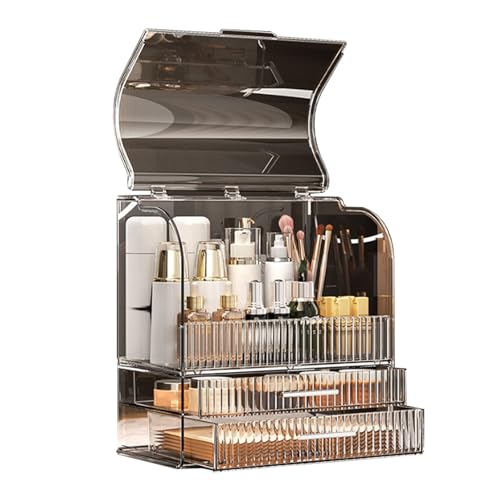Make -up Organizer Box große Kapazität Clear Cosmetic Storage Container Premium Plastik Organizer für Schlafzimmer Badezimmer Waschtisch (mit Deckel) von plplaaoo