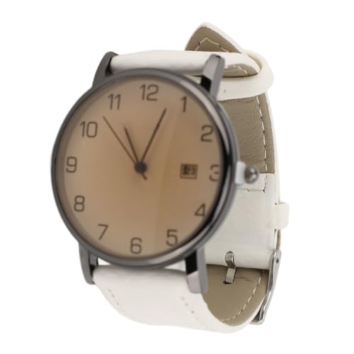 plplaaoo Männer analog Uhr mit Kalender Date PU Lederband Ultra dünne große Gesicht Mineralglas Quarz Handgelenk Wache für Innen- und Outdoor -Aktivitäten (Weiß) von plplaaoo