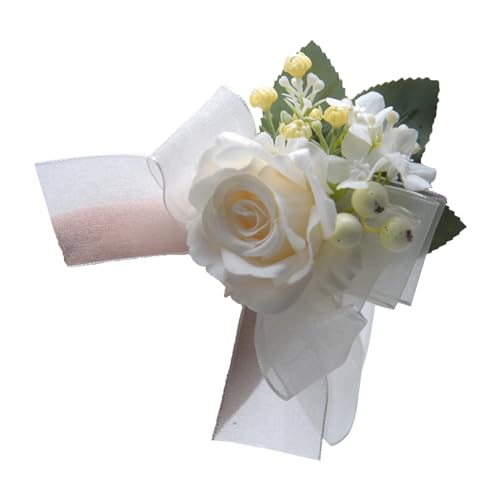 pofluany Blumenarmband, Hochzeitsbedarf, verstellbares Handgelenk, Blume, elegant, Brautschmuck, mit Band, weiß, rote Rosen, perfekte Dekoration, Abschlussball, Party, Weiß von pofluany