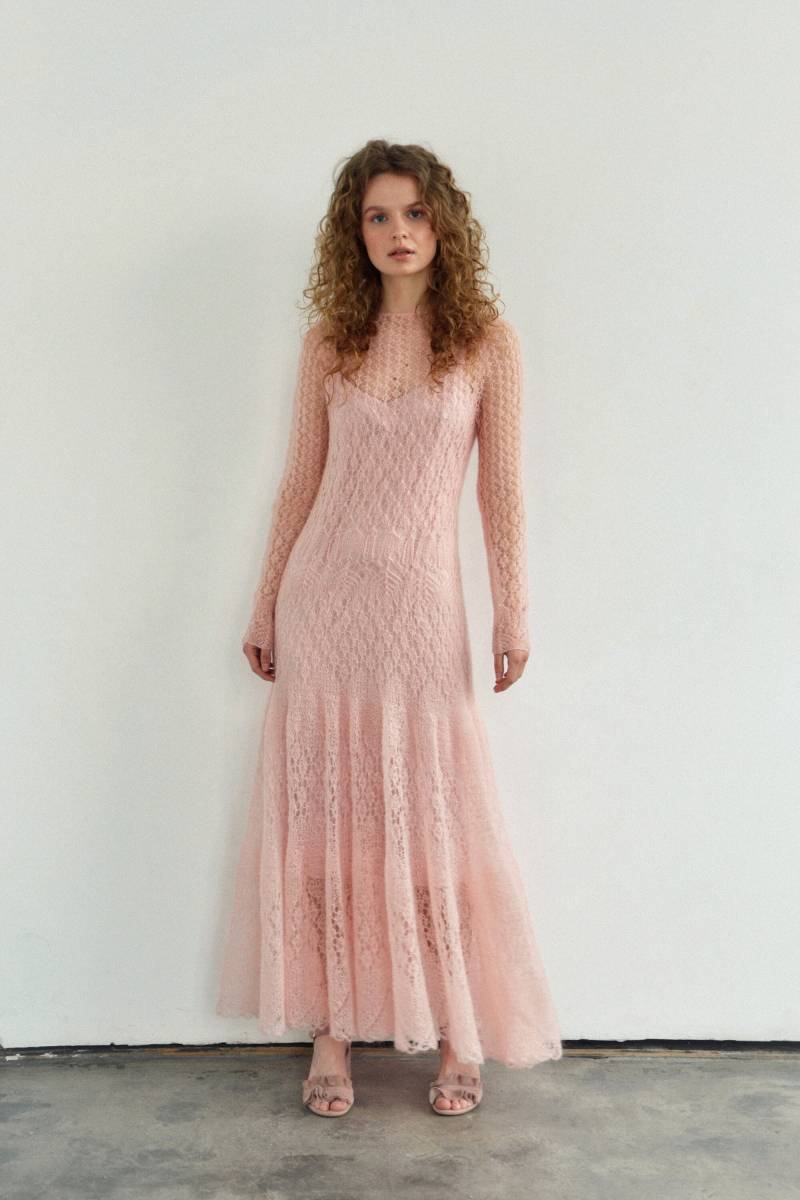 Gestricktes Mohairkleid in Pink Mit Volumenrock/Einzelanfertigung von pogoretska