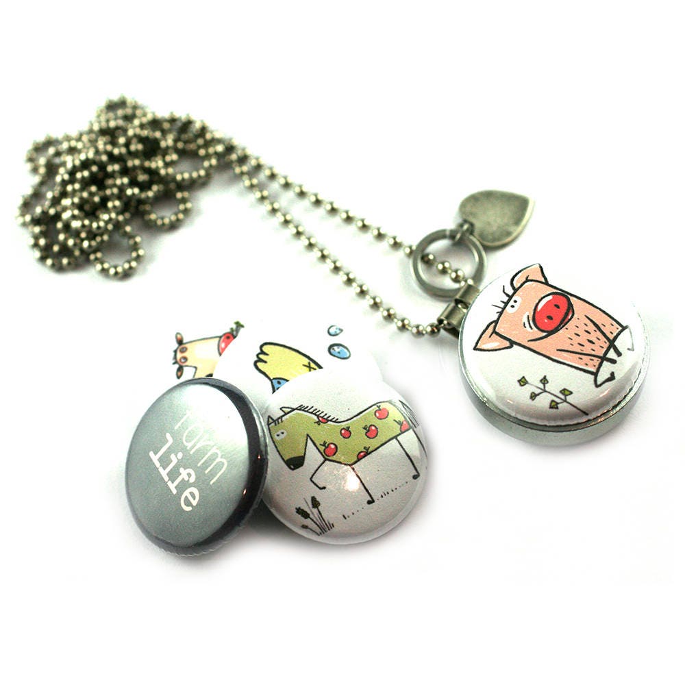 Bauernhof Tier Medaillon Halskette Schwein Schmuck Kuh Pferd Huhn Magnet 5 in 1 Set Recycelter Stahl Polarität Bauernhof Tier Medaillon Halskette Schwein Schmuck Kuh Pferd Huhn Magnet 5 in 1 Set Recycelter Stahl Polarität von polarity