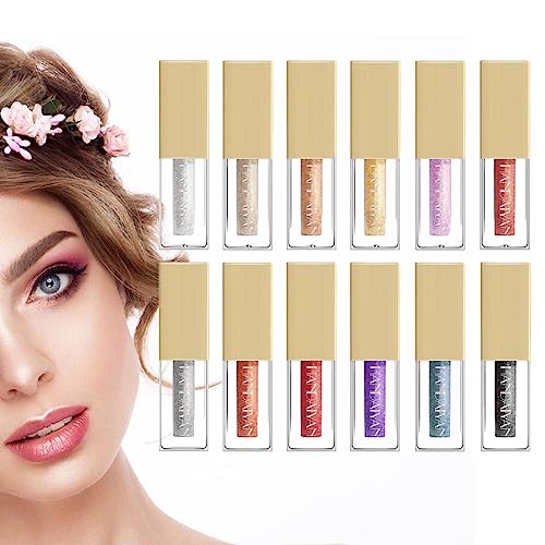 Flüssiges Lidschatten-Set - 12 Farben funkelnder schimmernder Lidschatten,Wasserfester, langlebiger, schnell trocknender Brilliant Gel Highlighter Sparkling Shimmer Eyeshadow Pologmase von pologmase