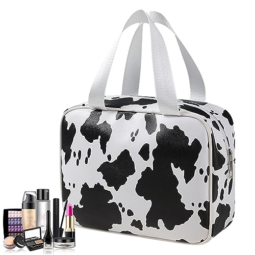 Make-up-Organizer-Tasche | Reise-Organizer-Beutel mit Kuh-Print | Tragbarer, wasserdichter Make-up-Koffer-Organizer mit großem Fassungsvermögen für Hautpflege, Toilettenartikel, Frauen, Pologmase von pologmase