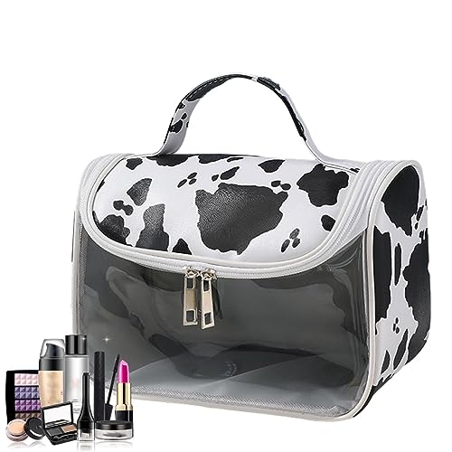 Make-up-Organizer-Tasche | Toilettenartikel-Make-up-Tasche mit Kuh-Print - Wasserdichter Make-up-Koffer-Organizer, Reisetasche mit großem Fassungsvermögen für Hautpflege, Shampoo, Pologmase von pologmase