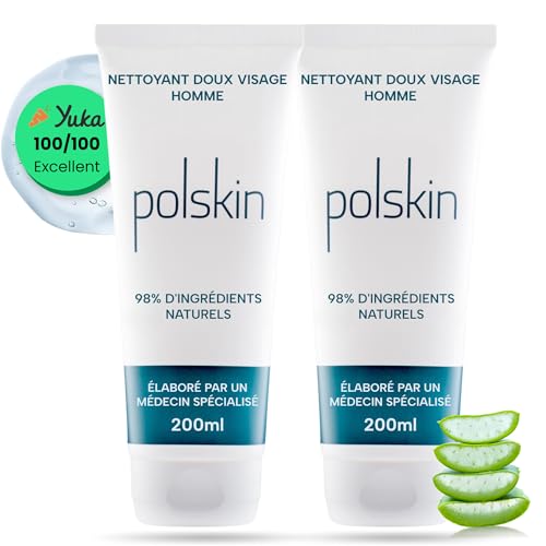 POLSKIN | Reinigungsgel für Gesicht und Bart für Herren (400 ml) | sanfte Pflege gegen Unreinheiten für Herren | alle Hauttypen und -farben | 98 % natürliche Inhaltsstoffe | Hergestellt in Frankreich von polskin