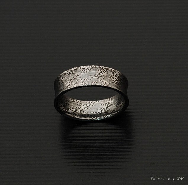 Echte Edelstahl Damaskus Stahl Herren Konkav Ring Pd12 von polygallery