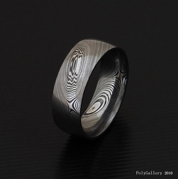 Echte Edelstahl Damaskus Stahl Herren Ring Pd10 von polygallery
