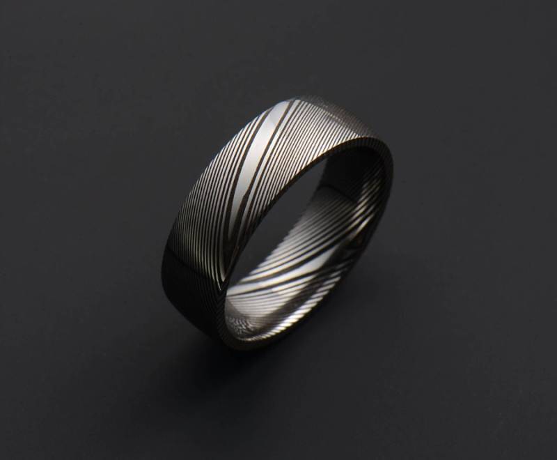 Echte Edelstahl Damaskus Stahl Herren Ring Pd108 von polygallery