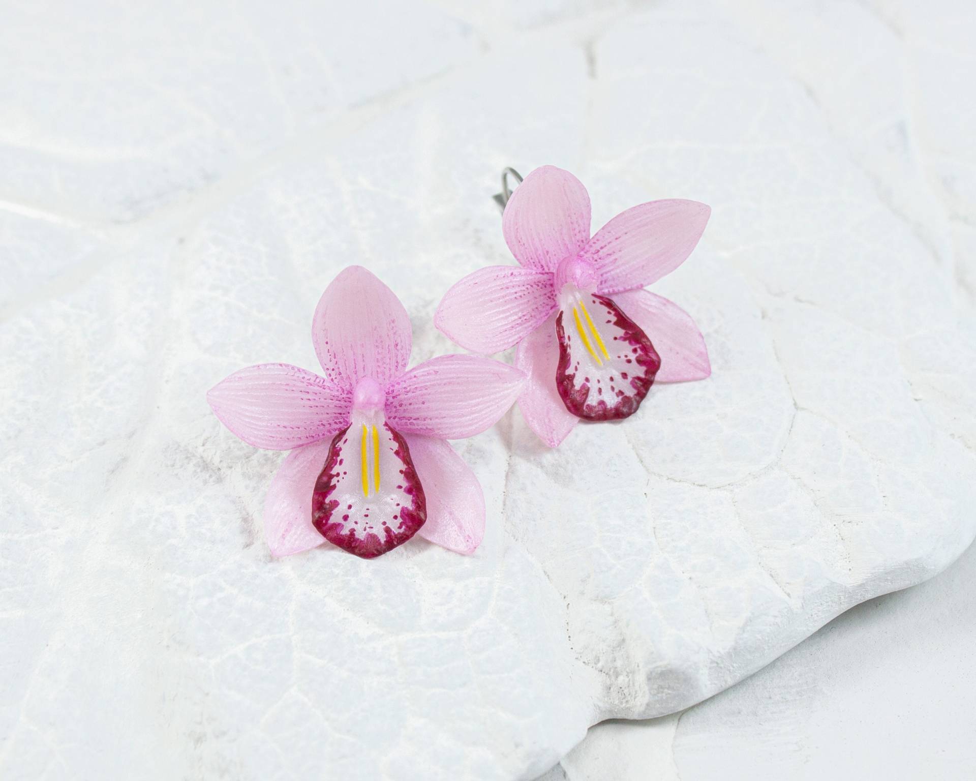 Orchidee Ohrringe, Polymer Clay Tropisch Rosa Blume von polymerFlowers
