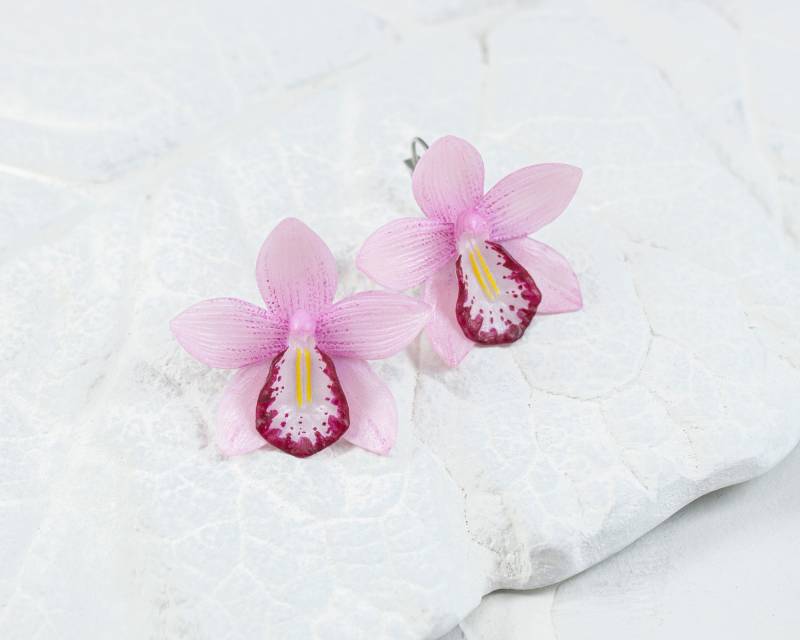 Orchidee Ohrringe, Polymer Clay Tropisch Rosa Blume von polymerFlowers