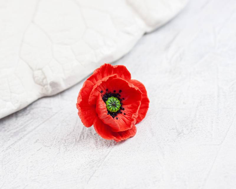Polymer Clay Roter Mohn Brosche Florale Krawattennadel von polymerFlowers