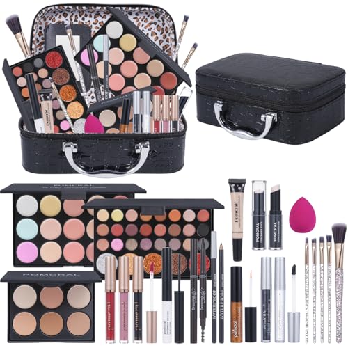 Pomcral Make-up-Set für Teenager, Make-up-Set für Mädchen, Make-up-Set für Frauen, komplettes Set mit Make-up-Box, Lidschatten, Lippenpinsel und Pinsel Pomcral Make-up-Set für Teenager, Make-up-Set für Mädchen, Make-up-Set für Frauen, komplettes Set mit Make-up-Box, Lidschatten, Lippenpinsel und Pinsel von pomcral