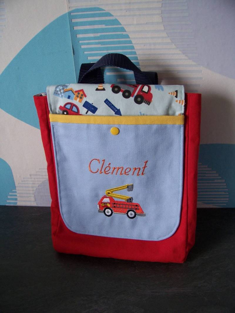 Vorname Feuerwehrmann-Rucksack, Kindergarten, Personalisierte Bestickte Tasche, Kindergarten-Schultasche, Handgemachte Schultasche von pommedammour17