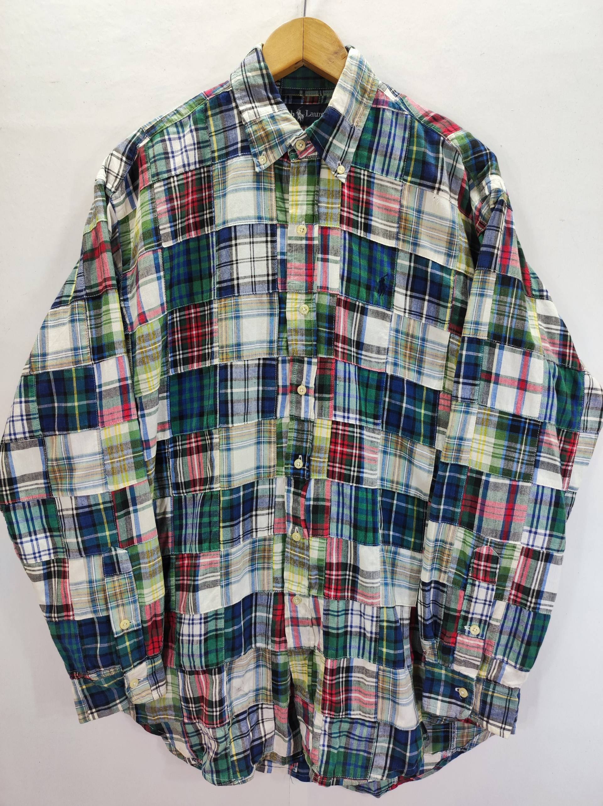 Vintage 90Er Jahre Polo Ralph Lauren Button Down Patch Work Shirt Denime Down Usa Große Größe von ponderrosavintage