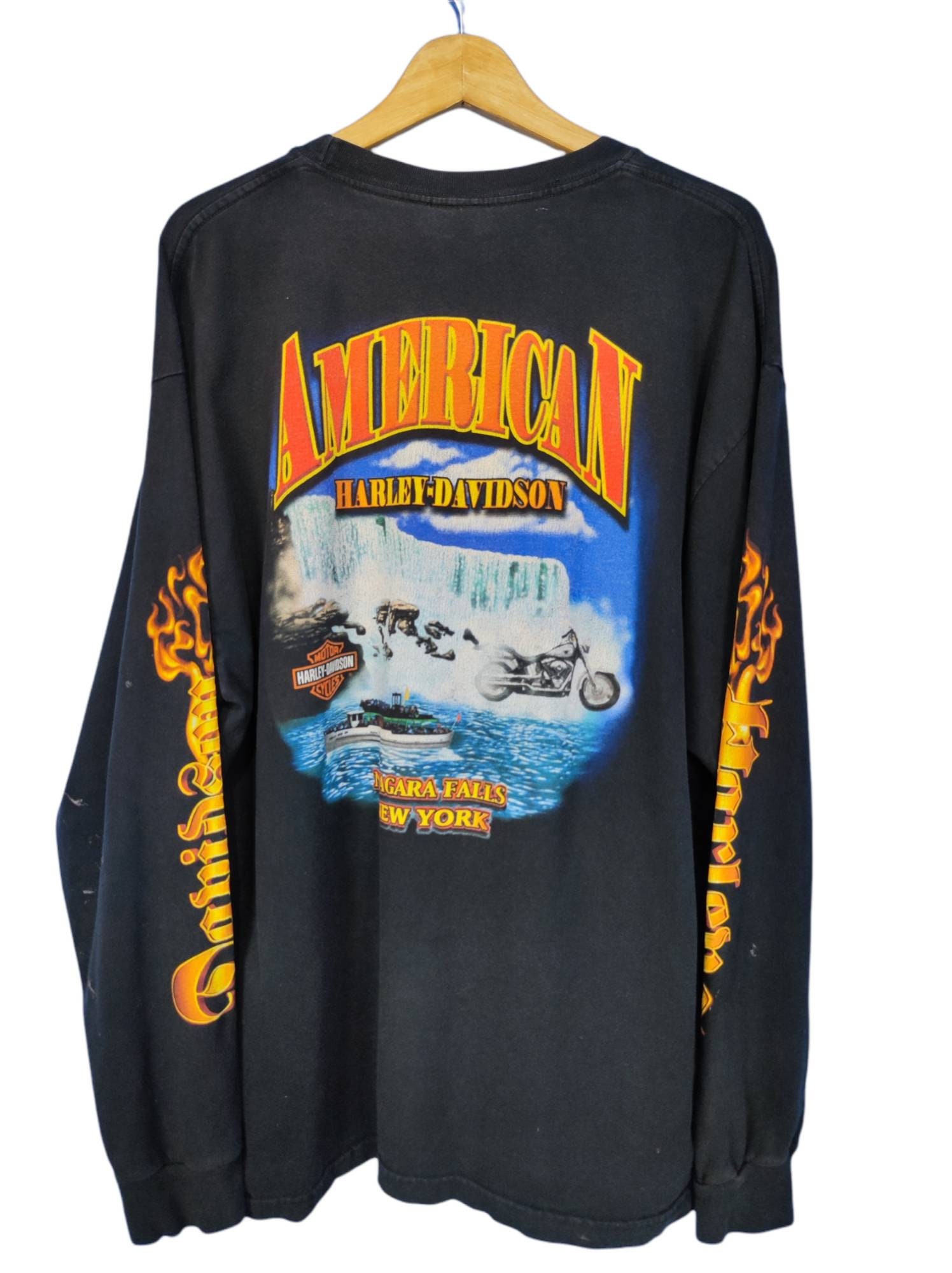 Y2K 2000S Vintage Harley-Davidson Niagara Falls American New York Ls Farbspritzer Distressed T-Shirt von ponderrosavintage