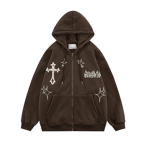 Goth Stickerei Hoodies Männer High Street Harajuku Retro Hip Hop Zip Up Hoodie Männer Lose Beiläufige Sweatshirt Hoodie Kleidung Y2K Tops von ponnyc
