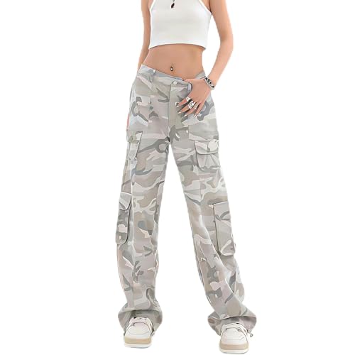 Y2k Trendy Damen Baggy Cargo Hosen Streetwear Vintage Casual Breite Bein Straight Couples Hip Hop Camouflage Jogginghose von ponnyc