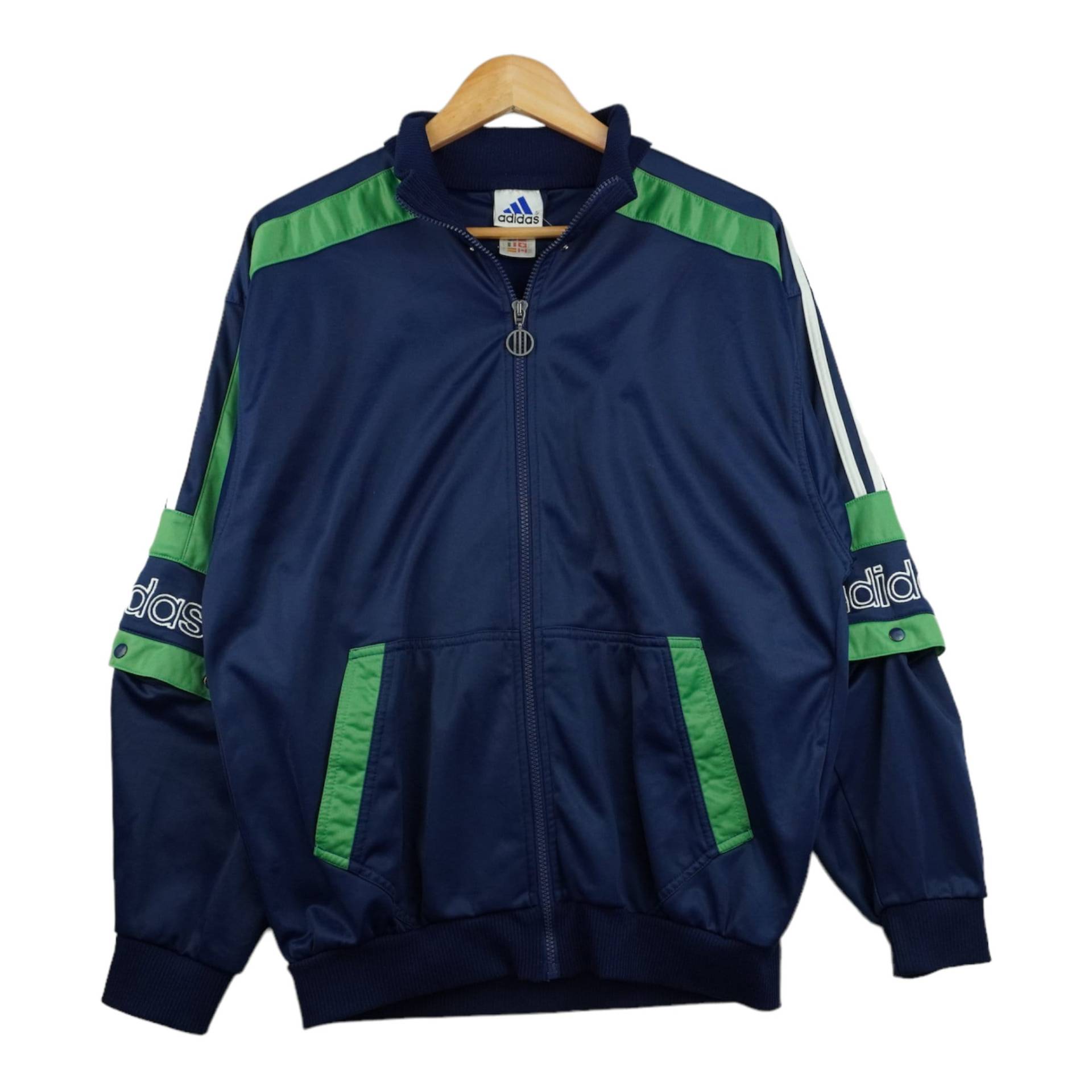 00Er Jahre Adidas Trainingsjacke Grün Blau Xl von popevintagestore