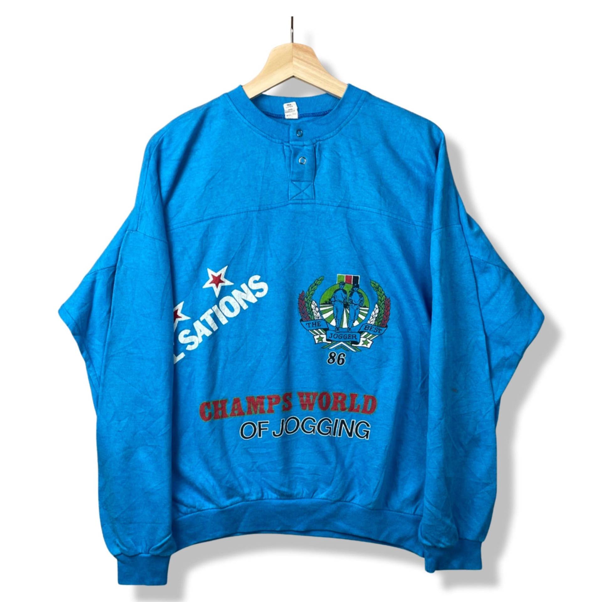 80Er Jahre Markenlos Sweatshirt Türkis L von popevintagestore