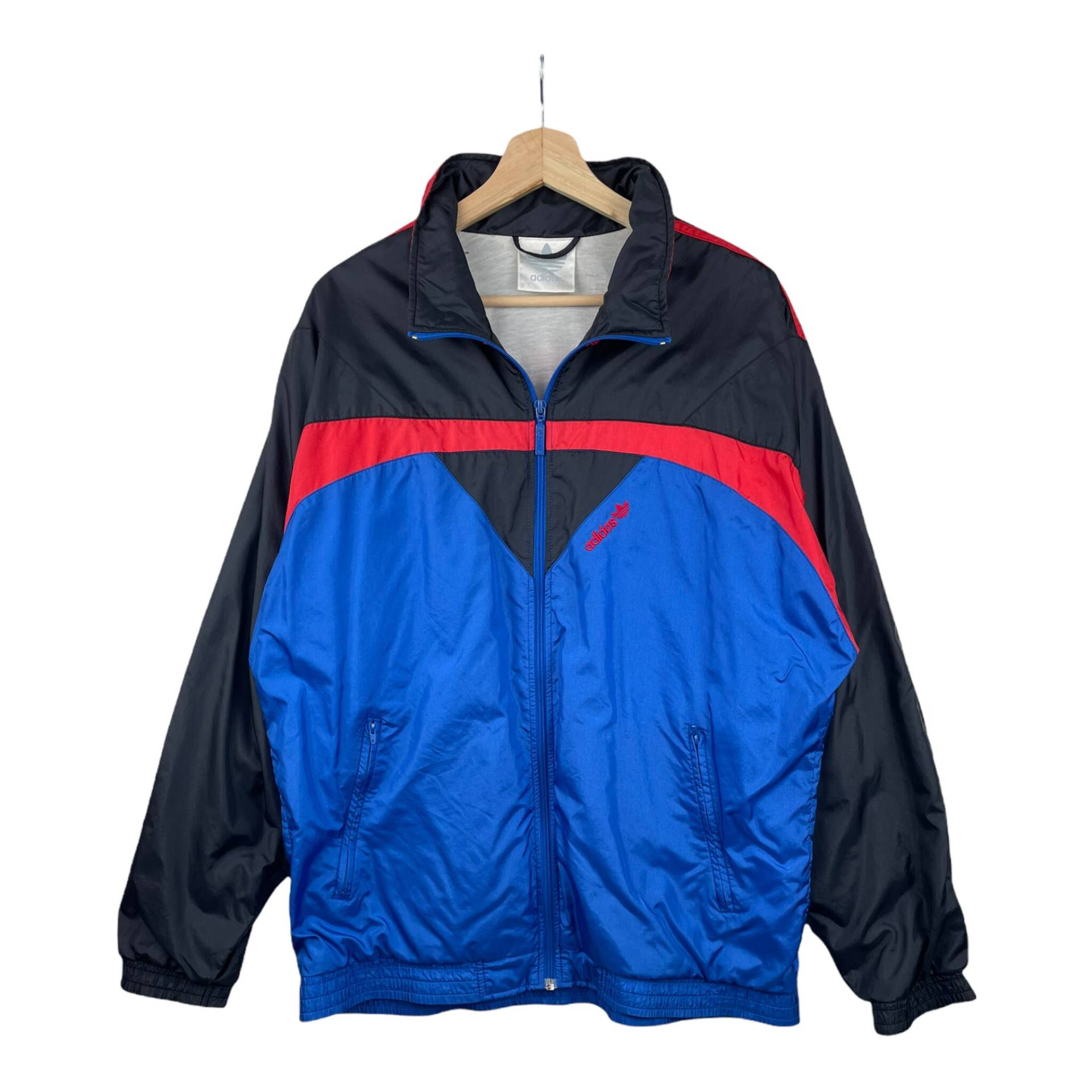 90Er Adidas Trainingsjacke Blau Rot L von popevintagestore