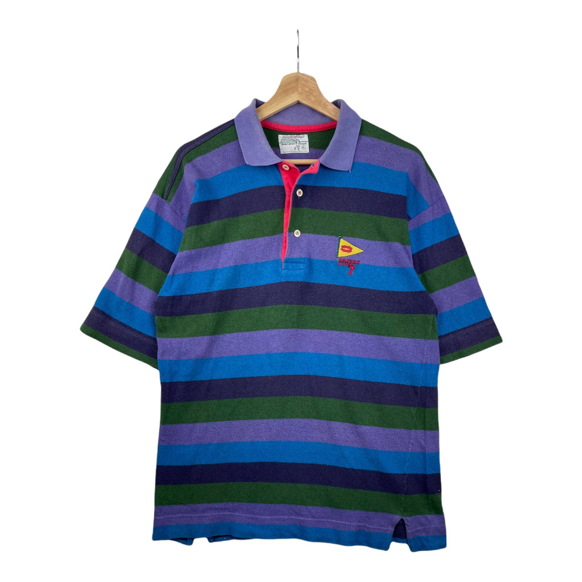 90Er American System Polo Blau Lila M von popevintagestore