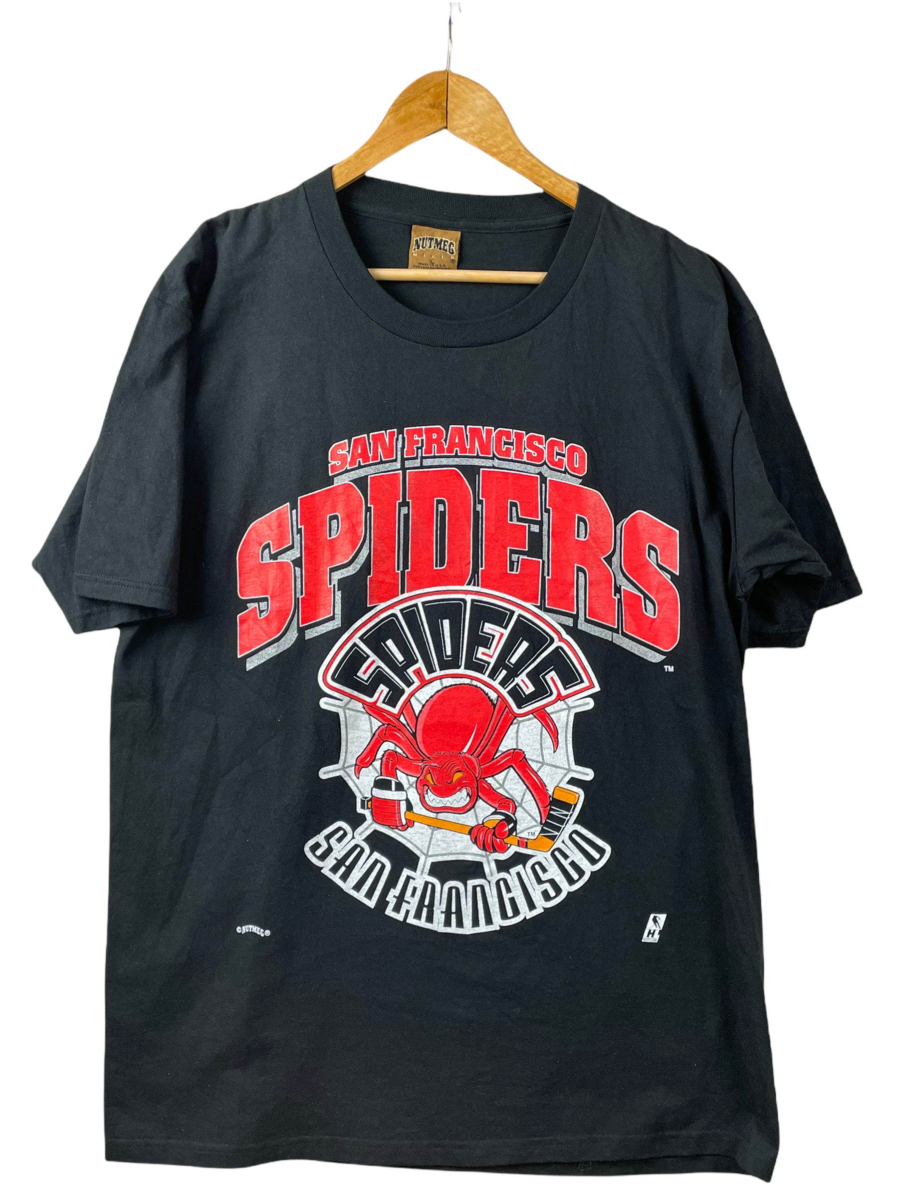 90Er San Francisco Spiders Nhl Ihl Muskatmühlen T-Shirt Schwarz von popevintagestore