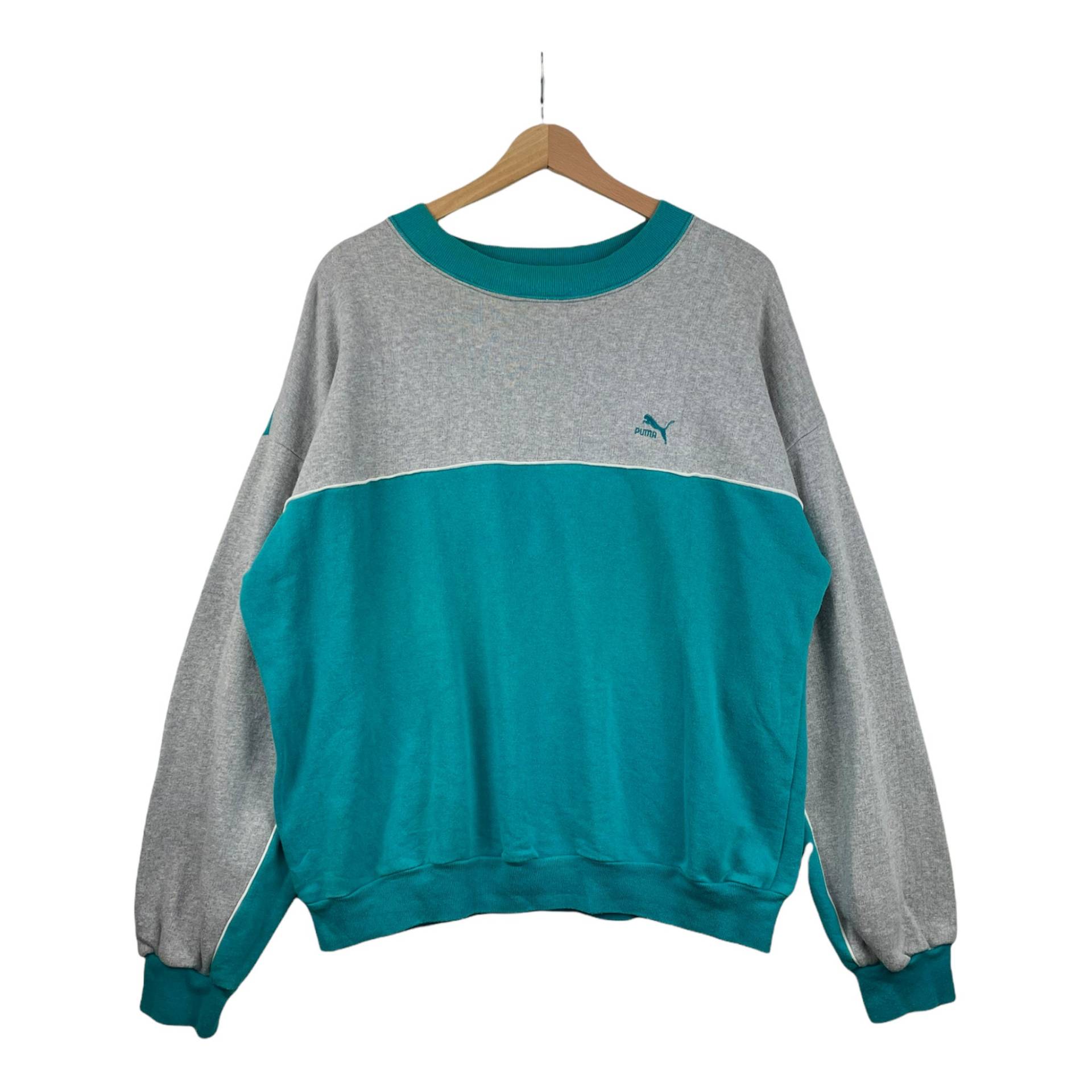 90Er Puma Sweatshirt Grau Türkis L/xl von popevintagestore