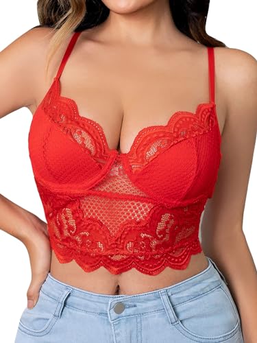 popiv Crop Tops Damen,Sexy Lace Party Outfit Corset Top Damen Backless Spitzentop korsett Oberteil Bralette Bauchfreies von popiv