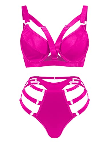 popiv Damen Dessous Sets 2 Stück Träger Dessous Sexy Bügel Push Up BH und Panty Set, rose, 42 von popiv