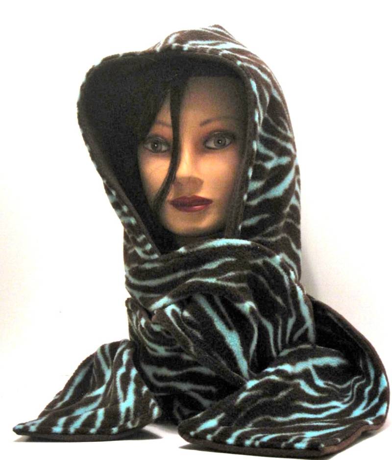 Handgemachte Haube. Hoody, Schal, Kapuzen-Schal, Scoodie, Scoody, Braun, Zebra von poppinbobbins
