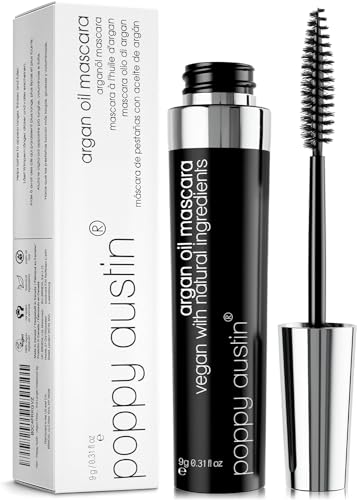 Vegan Mascara für Empfindliche Augen - 8x Sanfter, Hypoallergen, Cruelty Free, Organisch - Beste Natürliche Wimperntusche für Kurze Wimpern, Verlängerung, Volumen und Länge (9 Gramm,Black) von poppy austin