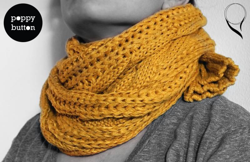 Gelber Schal | Senftuch Strickschal Herbstschal Infinity Chunky Rundschal Senf Kuhl Weicher Strick-Rindsleder von poppybutton